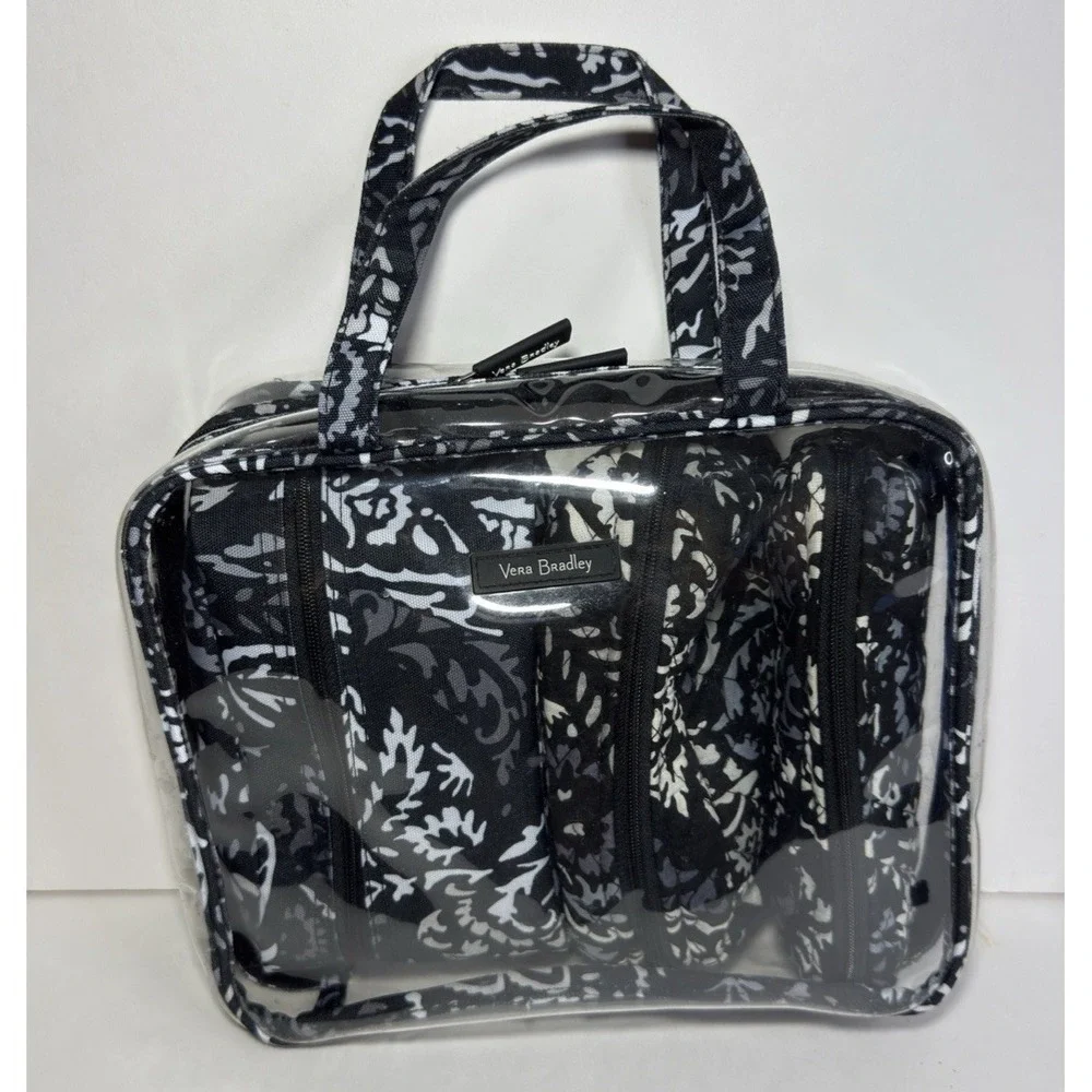 Vera Bradley Toiletry Organizer Set Paisley Noir 4pc Cosmetic Makeup Travel Bag